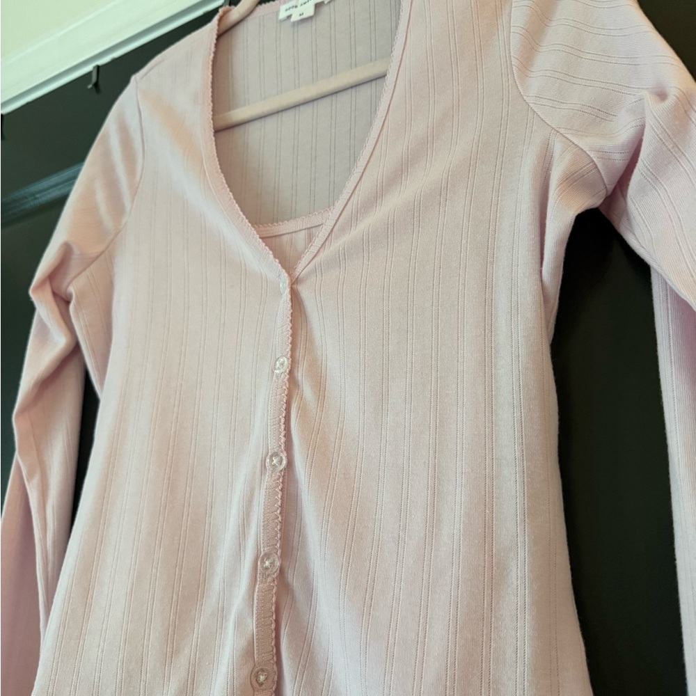 Good American Blush Ribbed Cardigan